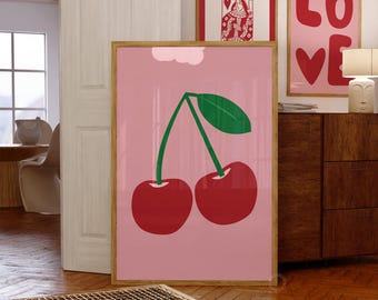 Vintage Cherry Art Print: Retro Red Cherries Poster (Digital Download)