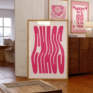 Chaos Typografie Plakat Lebendiges Rosa Bunt Sofortige Digitale Wand Kunst Boho Maximalist Wohnkultur Eklektisches Rosa Wohnung Dekor Funky Art