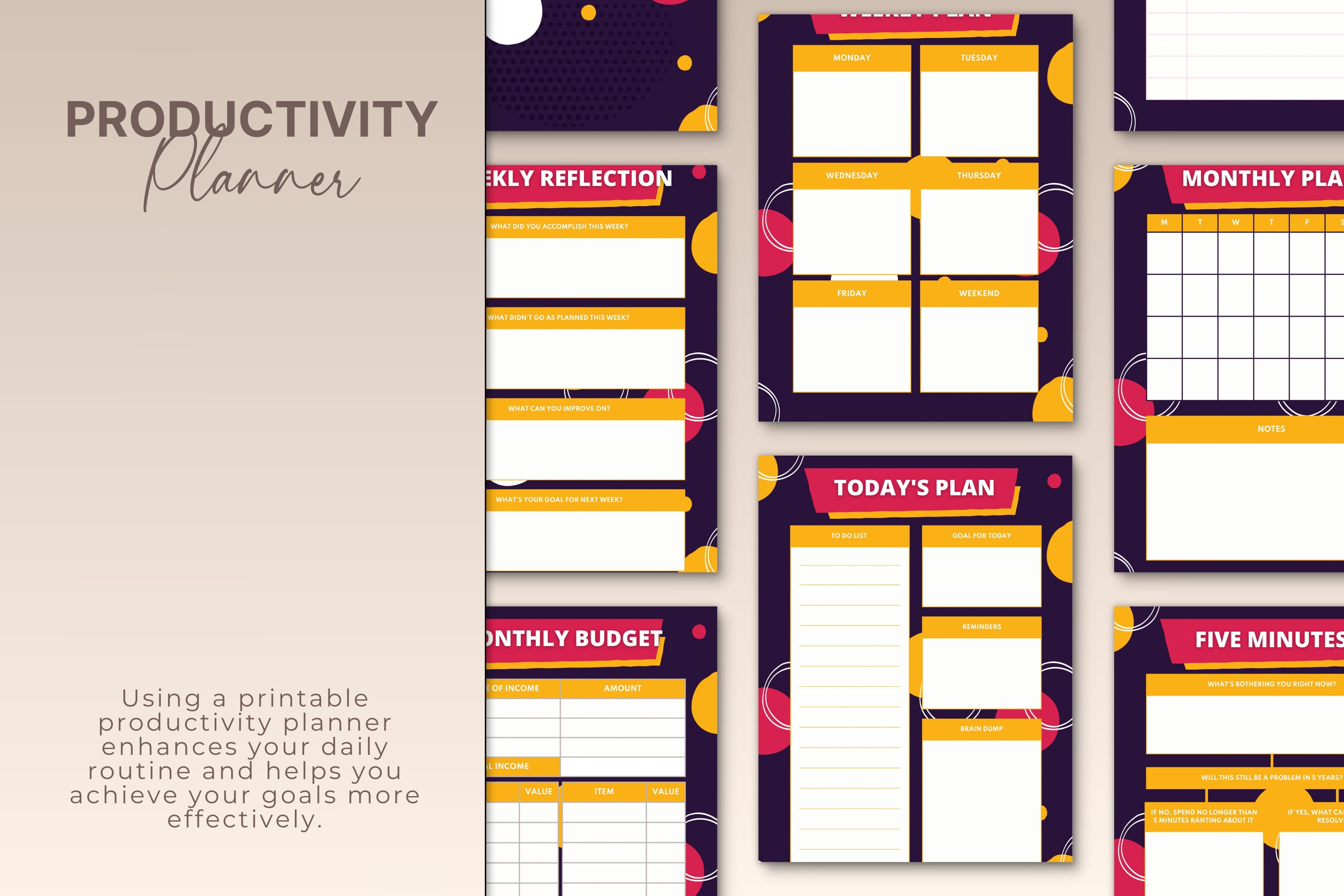 Productivity Planner Printable Reflection Digital Vision - Etsy