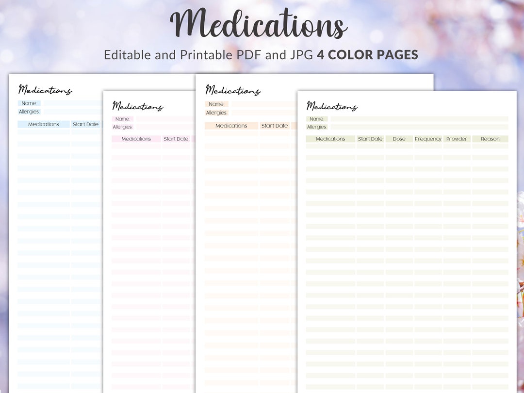 Medication Log, Medication List, Medication Template, Medication ...