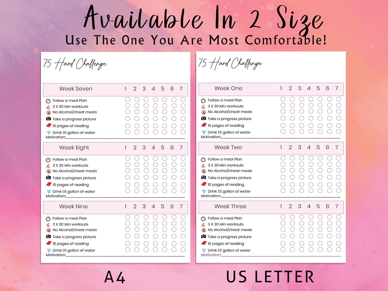 75 Hard Challenge Printable 75 Hard 75 Hard Checklist - Etsy