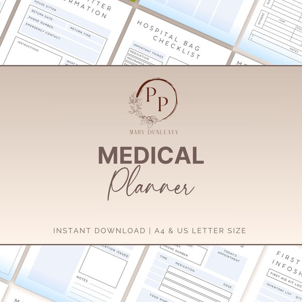 Printable Medical Planner, Medical Appointment Tracker, Medication Tracker, Caregiver Planner
