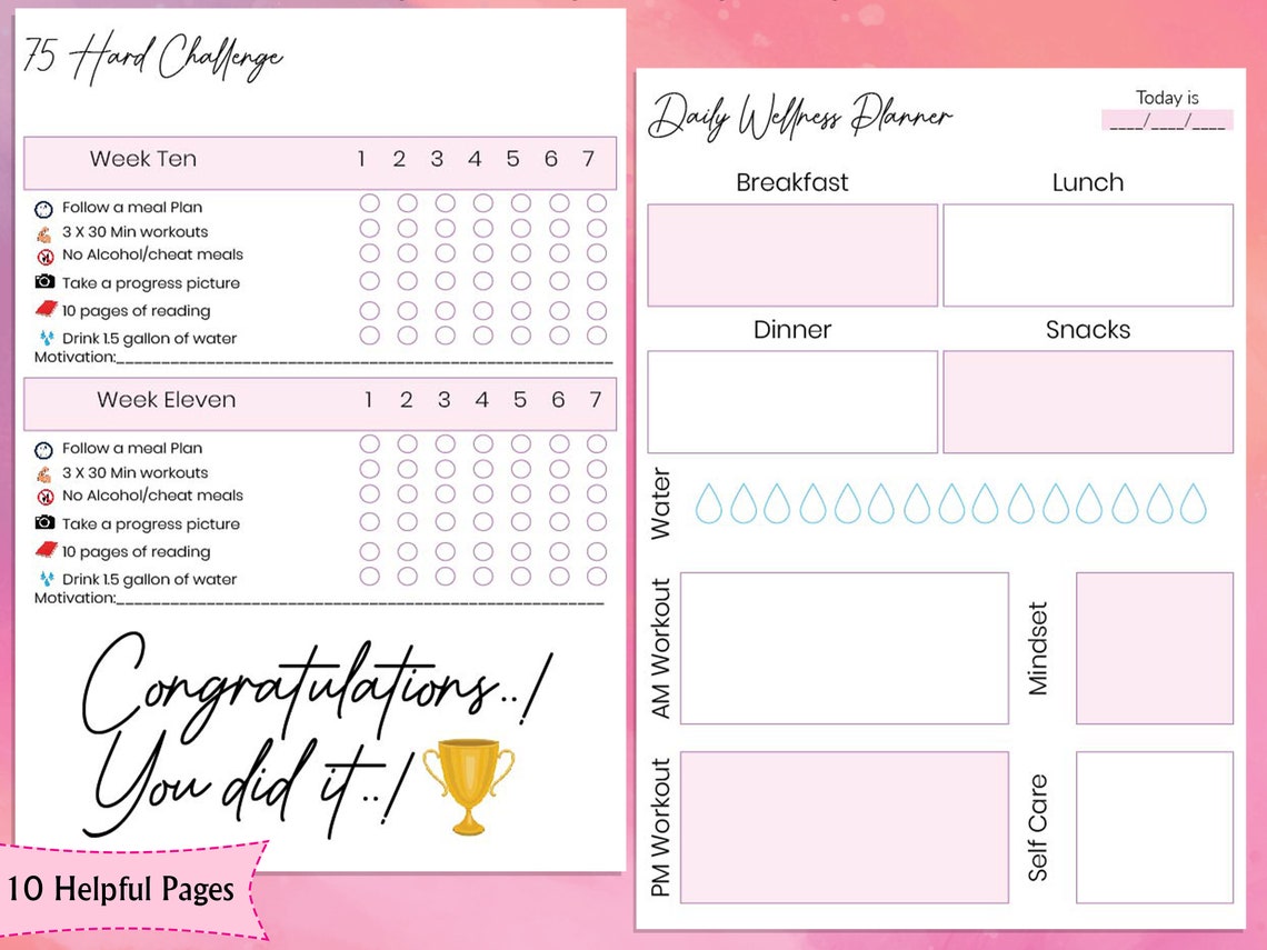 75 Hard Challenge Printable 75 Hard 75 Hard Checklist - Etsy