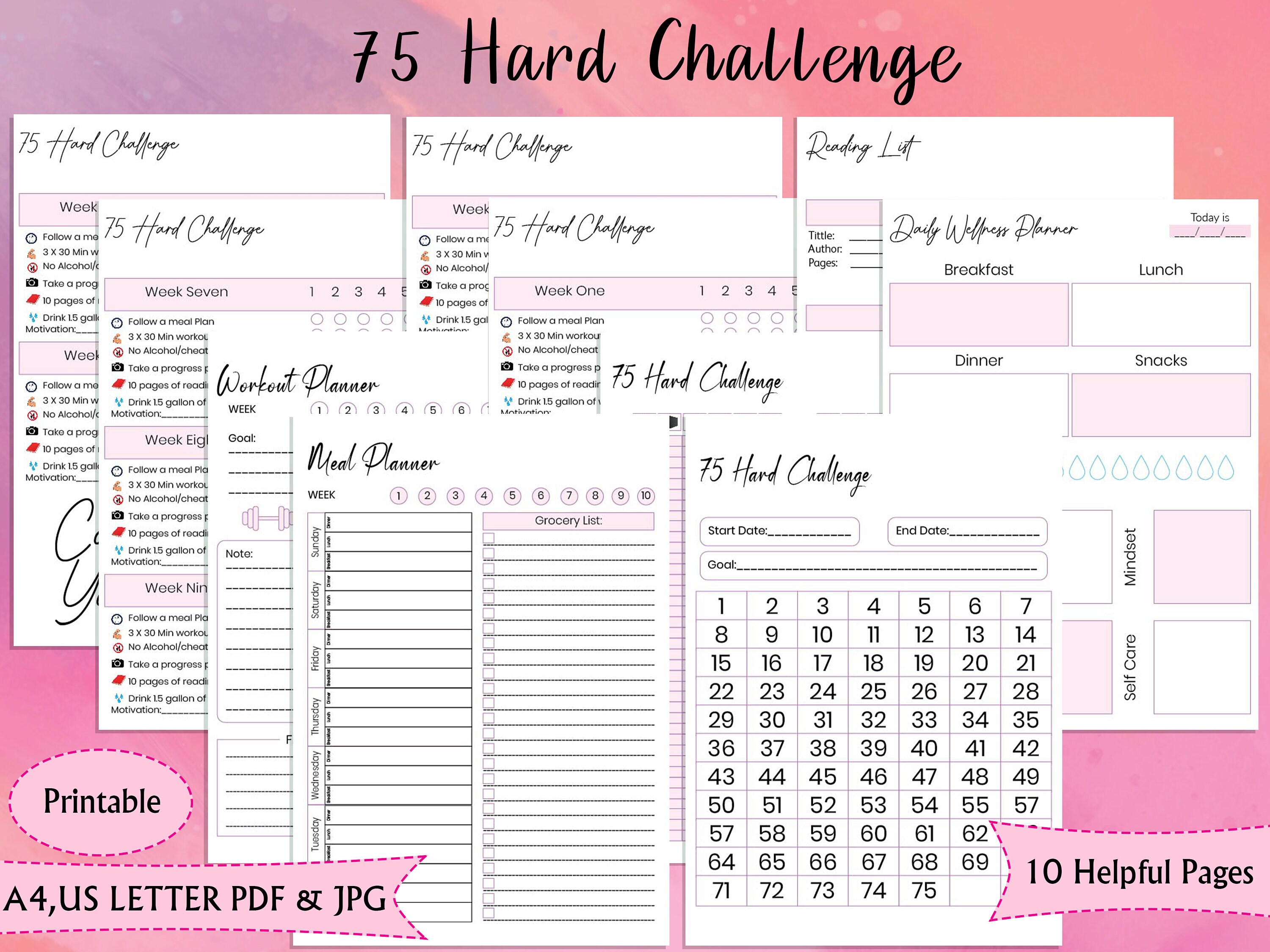 75 Hard Challenge Printable 75 Hard 75 Hard Checklist - Etsy