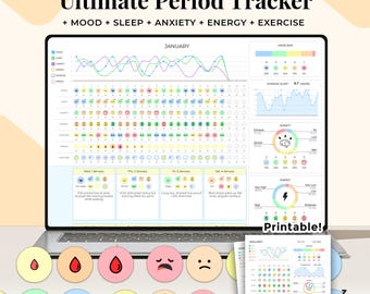 Period Tracker Digital Template, Menstruation Tracker Spread For Women, Google Sheets Period Tracking, Period Journal, Daily Symptom Tracker