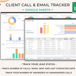 Tracker chiamate clienti e tracker e-mail, Fogli Google, Registro chiamate, Modello per piccole imprese, Tracker lead CRM, Tracker aziendale, Pianificatore aziendale