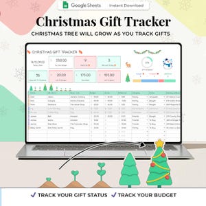 Christmas Gift Tracker, Google Sheets Template, Christmas Planner For Gifts, Christmas Budget Planning, Christmas Gifts Tracker Digital