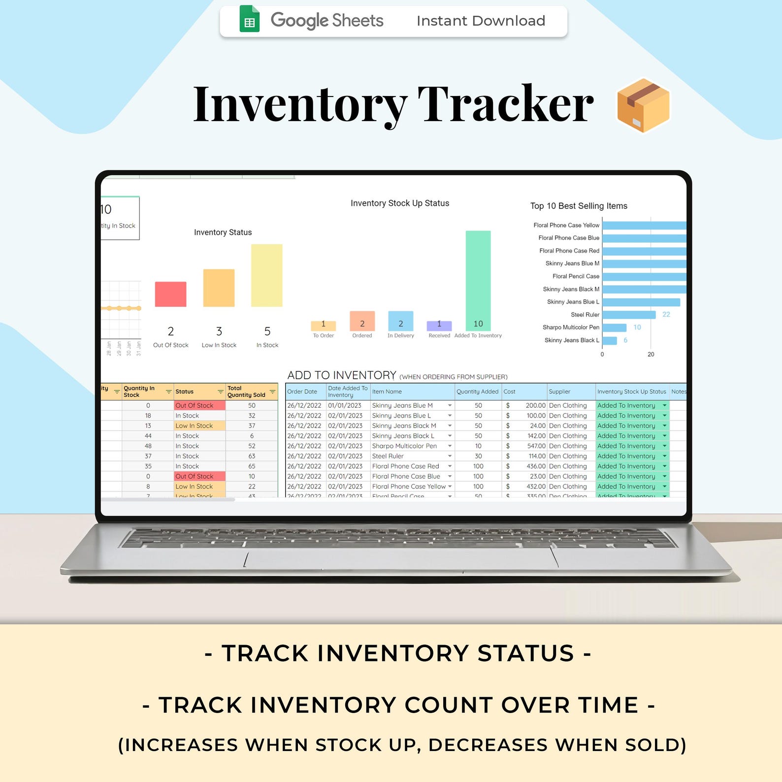 Google Sheets Inventory Tracker, Small Business Template (digital ...