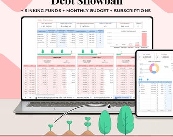 Debt Payoff & Monthly Budget Tracker, Google Sheets, Debt Snowball Spreadsheet, Bill, Debt Tracker and Budget Planner, Paycheck Budget Sheet