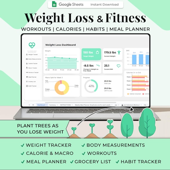 Weight Loss Tracker, Body Measurement Tracker, Macro Tracker, Food Tracker, Weight Loss Journal Digital, Weightloss Planner, Calorie Tracker