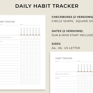 Habit Tracker Printable, Monthly, Weekly, Daily Habit Tracker Template ...