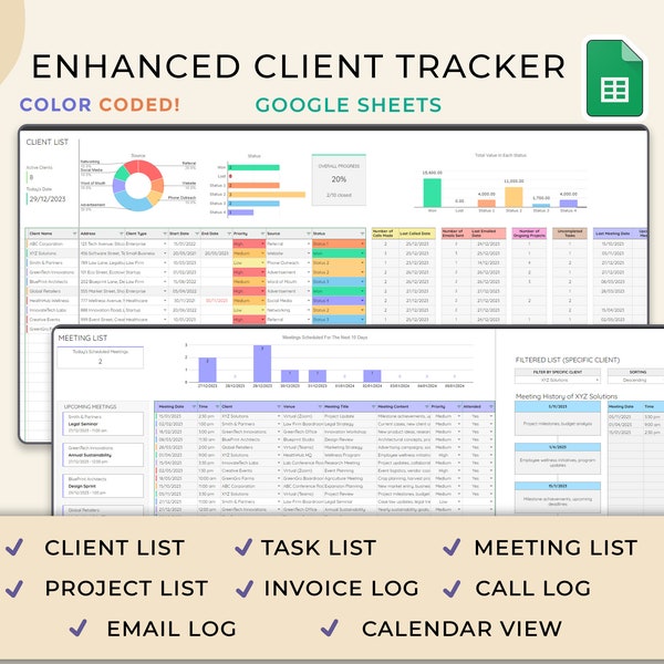 Client Tracker, Small Business Template, Google Sheets, CRM Dashboard, Business Tracker, Business Planner Business Spreadsheet, Lead Tracker