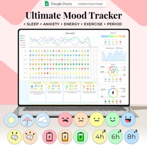 Digital Mood Tracker Spreadsheet, Google Sheets Template, Daily Mood Tracker, Mood Journal, Mood Chart, Feelings / Emotion Tracker, Mood Log