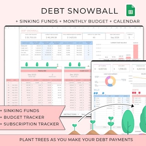 Debt Payoff & Monthly Budget Tracker, Google Sheets, Debt Snowball Spreadsheet, Bill, Debt Tracker and Budget Planner, Paycheck Budget Sheet