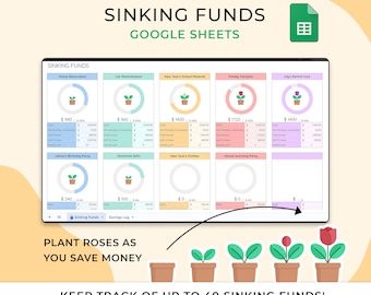 Rose Savings Tracker, Google Sheets Sinking Funds Template (Digital Download