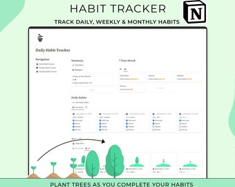 Notion Habit Tracker, 2023 / 2024 Notion Template, Aesthetic Notion Dashboard, Monthly, Weekly, Daily Tracker, ADHD, Digital Goal Planner