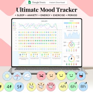 Digital Mood Tracker Spreadsheet, Google Sheets Template, Daily Mood Tracker, Mood Journal, Mood Chart, Feelings / Emotion Tracker, Mood Log