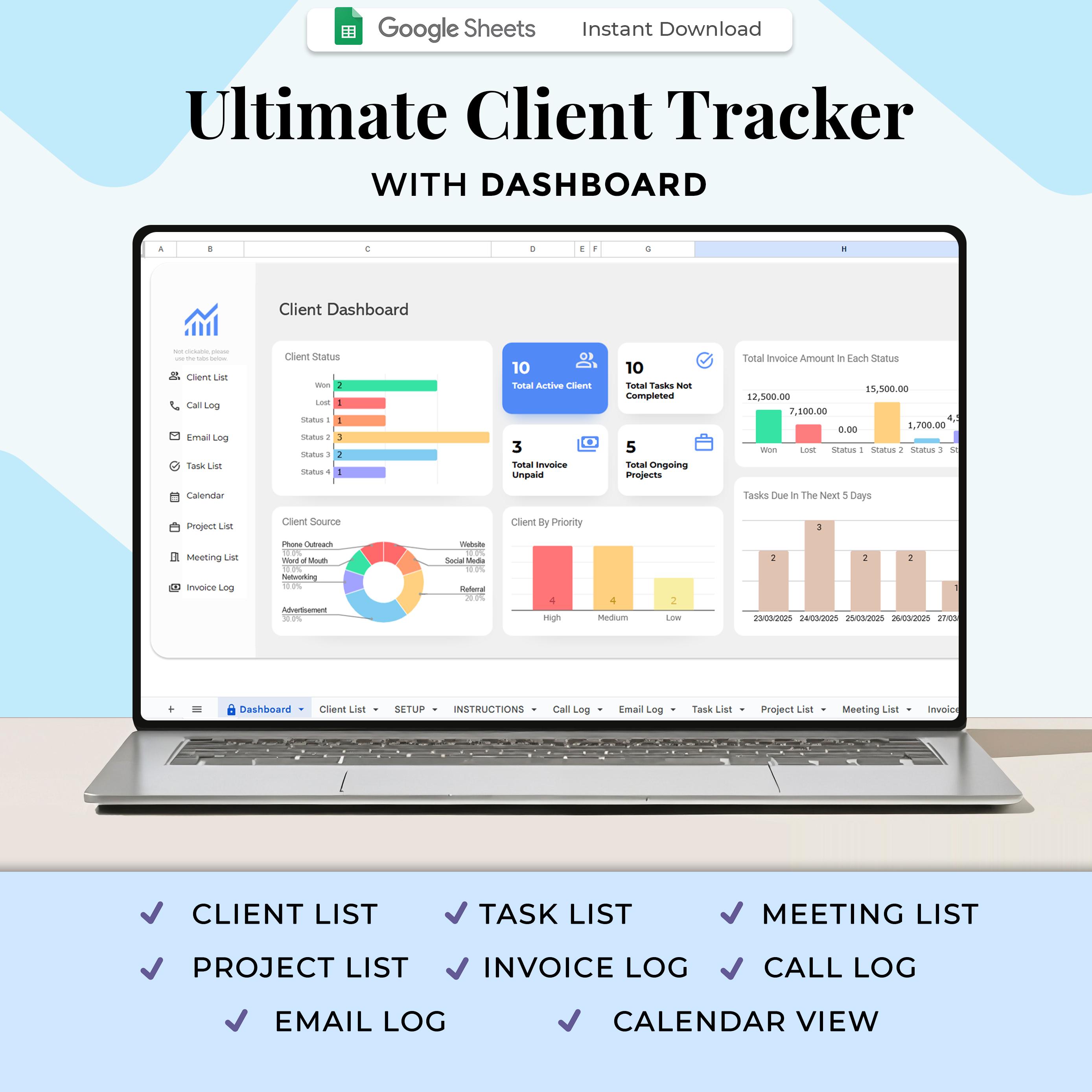 Client Tracker, CRM Dashboard, Small Business Template, Google Sheets, Business Tracker, Business Planner Business Spreadsheet, Lead Tracker