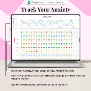Anxiety Tracker, Mental Health Journal Printable, Wellness Planner, Stress, Depression Tracker, DBT Therapy image 2