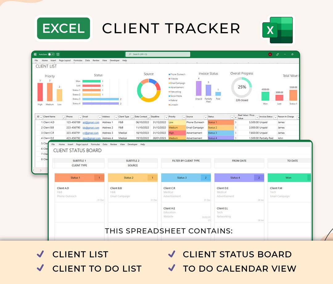 Excel Client Tracker, Small Business Template, CRM Dashboard, Excel ...