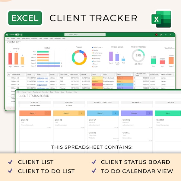 Excel Dashboard Client Tracker - Etsy