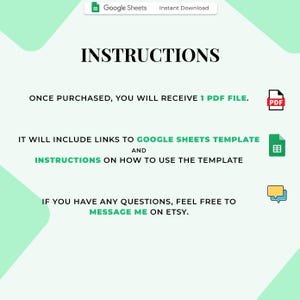 以下が含まれることがあります： 「INSTRUCTIONS」と題されたデジタル取扱説明書。購入者は、Google スプレッドシートのテンプレートと手順へのリンクを含む PDF ファイルを受け取ります。ご質問は Etsy までお問い合わせください。
