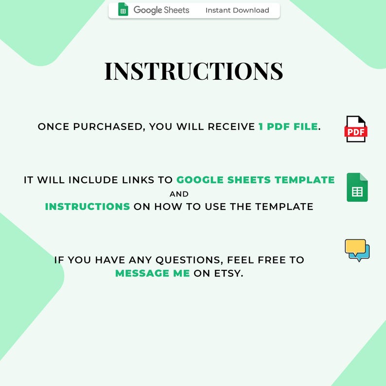 以下が含まれることがあります： 「INSTRUCTIONS」と題されたデジタル取扱説明書。購入者は、Google スプレッドシートのテンプレートと手順へのリンクを含む PDF ファイルを受け取ります。ご質問は Etsy までお問い合わせください。
