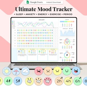 Digital Mood Tracker Spreadsheet, Google Sheets Template, Daily Mood Tracker, Mood Journal, Mood Chart, Feelings / Emotion Tracker, Mood Log