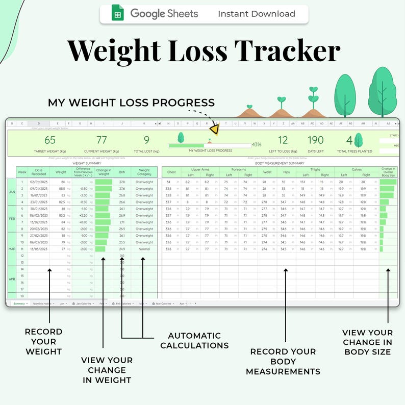 Weight Loss Tracker, Body Measurement Tracker, Macro Tracker, Food Tracker, Weight Loss Journal Digital, Weightloss Planner, Calorie Tracker image 3