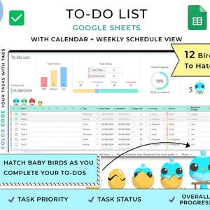 Att-göra-lista för fågelkläckning, Google Sheets-mall (digital nedladdning)