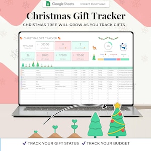 Christmas Gift Tracker, Google Sheets Template, Christmas Planner For Gifts, Christmas Budget Planning, Christmas Gifts Tracker Digital