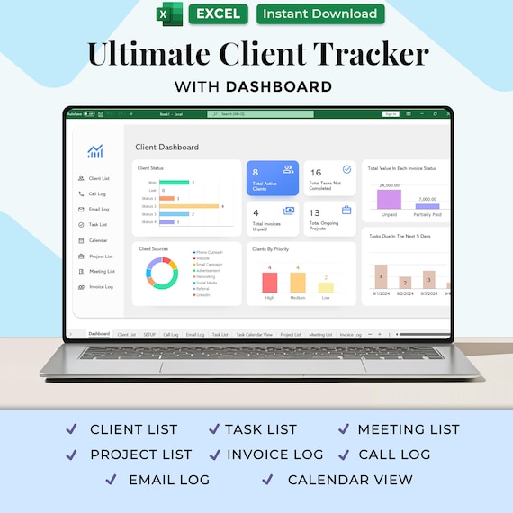 Excel Client Tracker, CRM Dashboard, Excel Small Business Template, Lead Tracker, Business Tracker, Business Planner Business Spreadsheet
