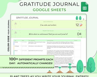 Gratitude Journal, 100+ Prompts, Mindfulness Planner (Google Sheets Template)