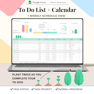 Plantilla de Google Sheets para lista de tareas / Planificador digital / Gestor de tareas / Rastreador de productividad / Lista de verificación diaria, semanal y mensual