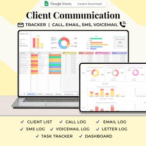 Client Communication Tracker, Call, Email Tracker, SMS, Voicemail, Letter, CRM Dashboard for Google Sheets