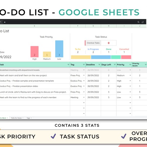 To Do List Template Google Sheets Spreadsheet Daily to Do Etsy