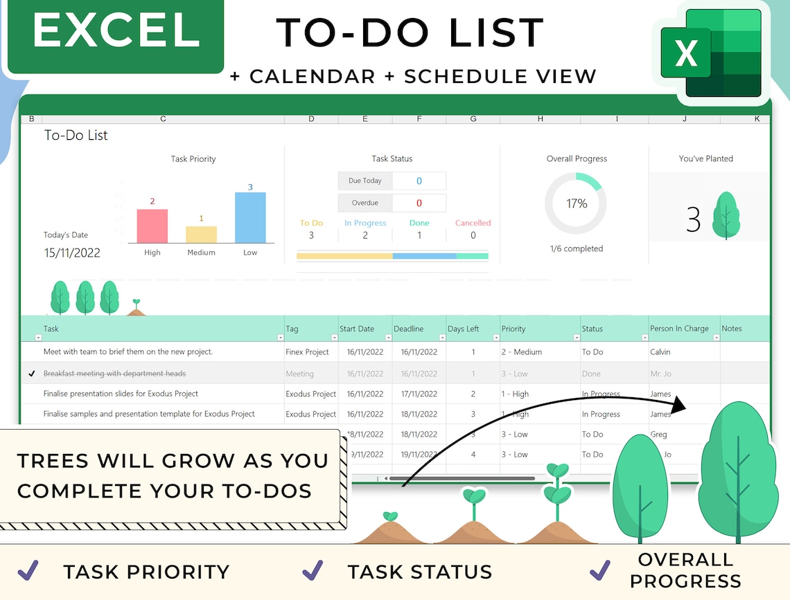 Excel to Do List Template Excel Planner Spreadsheet for Daily - Etsy