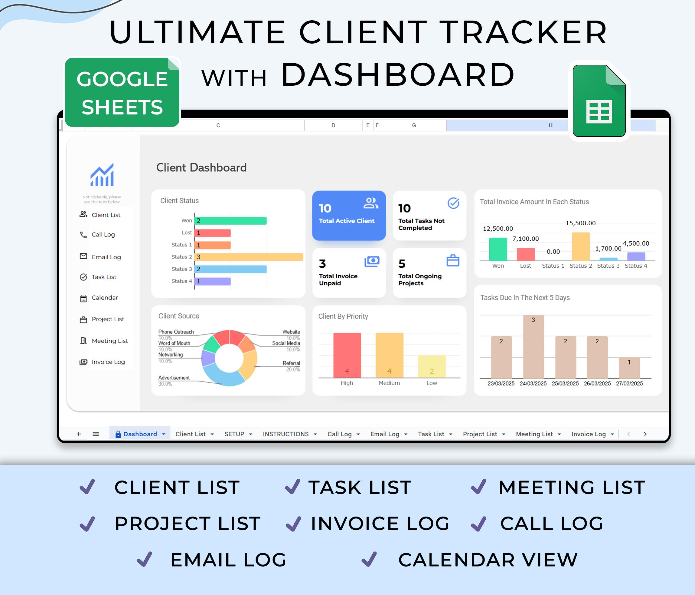 Client Tracker, CRM Dashboard, Small Business Template, Google Sheets, Business Tracker, Business Planner Business Spreadsheet, Lead Tracker