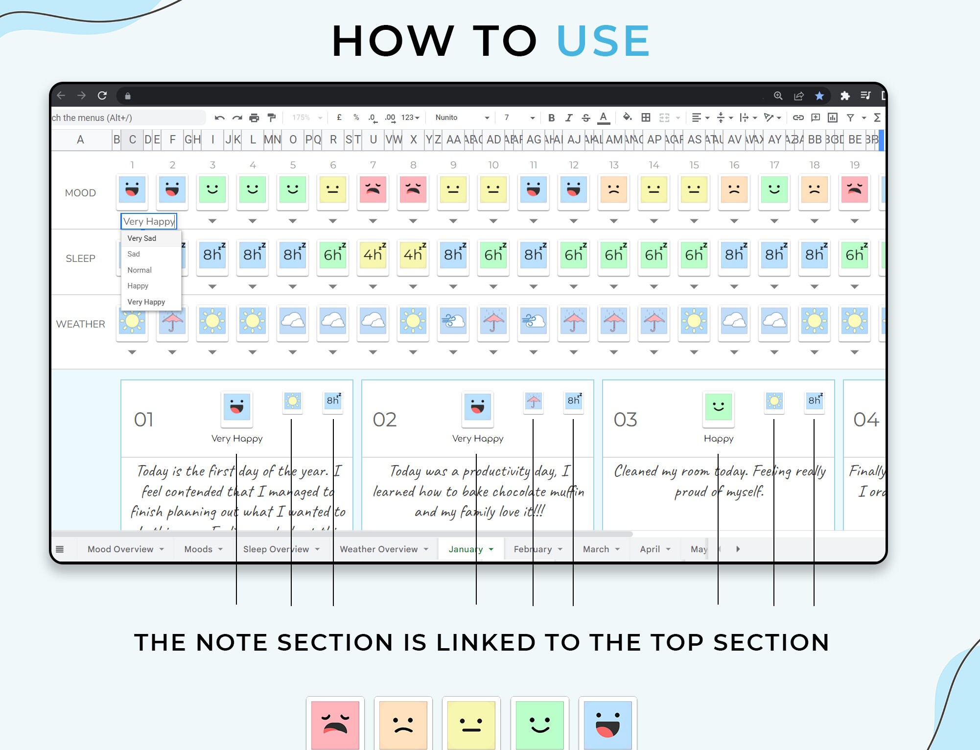 Digital Mood Tracker Spreadsheet, Google Sheets Template, Mood Journal ...