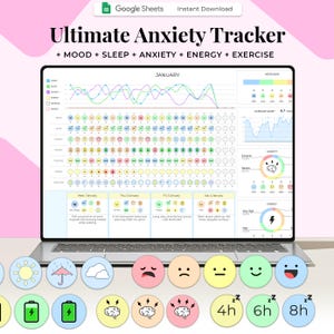 Angsttracker, dagboek geestelijke gezondheid afdrukbaar, wellnessplanner, stress, depressietracker, DGT-therapie