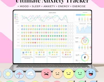 Anxiety Tracker, Mental Health Journal Printable, Wellness Planner, Stress, Depression Tracker, DBT Therapy