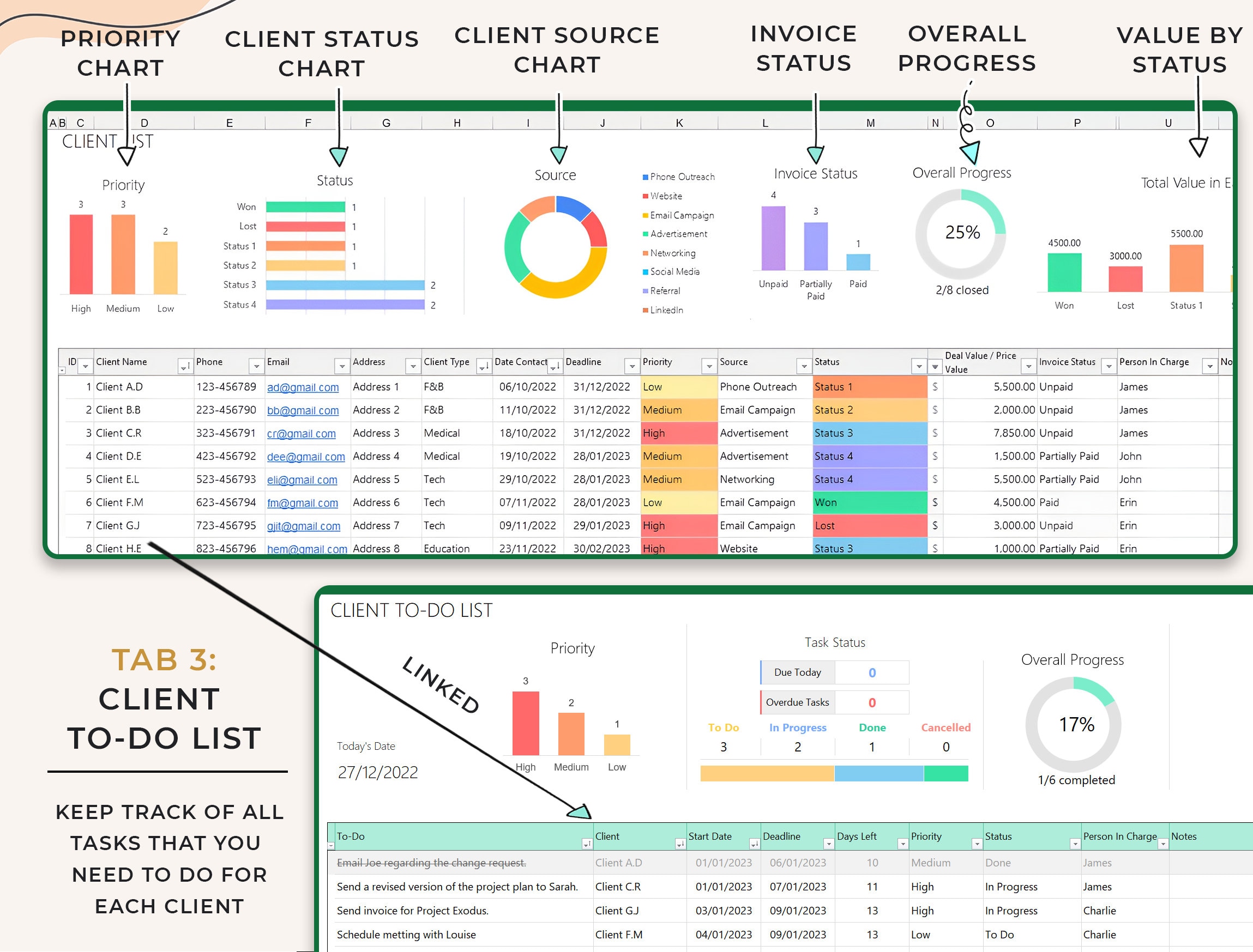 Excel Client Tracker Small Business Template CRM Dashboard - Etsy Canada