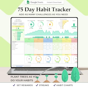 Tracker delle abitudini di 75 giorni Fogli Google, elenco delle cose da fare mensile, settimanale, giornaliero, pianificatore degli obiettivi