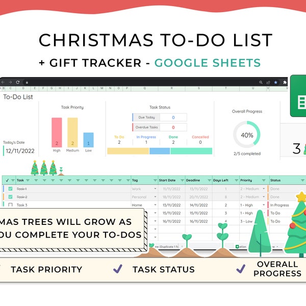 Christmas Gift Tracker & To Do List, Christmas Planner, Google Sheets Template, Budget Tracker For Gifts, Christmas Checklist