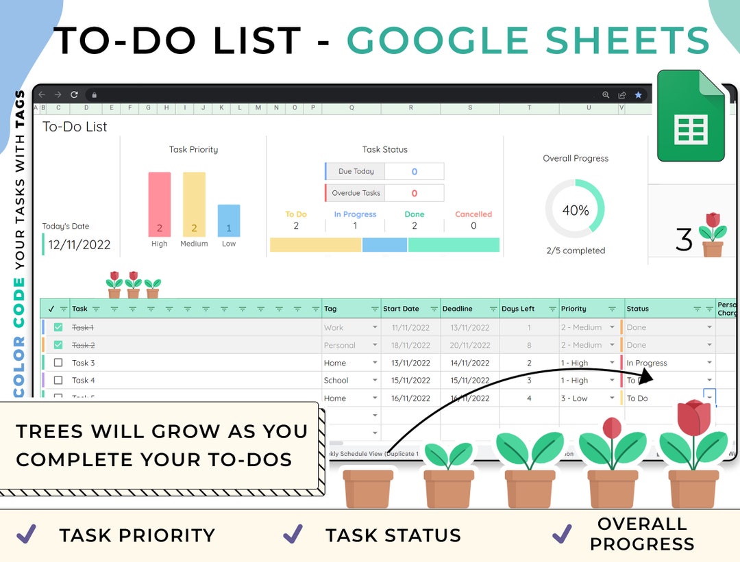 To Do List Template Google Sheets Spreadsheet Checklist - Etsy