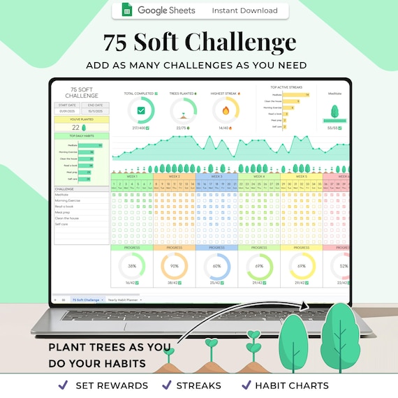 75 Soft Challenge Spreadsheet, Fitness and Workout Tracker, Health & Wellness Planner, 75 Days Goal