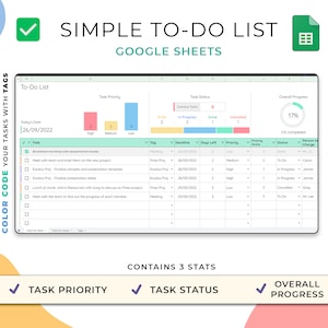 To Do List Template, Google Sheets Spreadsheet, Daily To Do, Digital, Checklist Template, Editable, Custom Todo List, Bucket List Template
