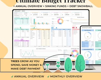 Hoja de cálculo de presupuesto mensual definitivo, plantilla de presupuesto de Google Sheets, planificador financiero digital, ahorros en el presupuesto de nómina, gastos
