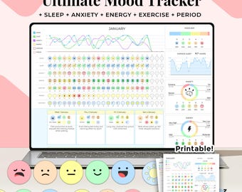Digital Mood Tracker Spreadsheet, Google Sheets Template, Daily Mood Tracker, Mood Journal, Mood Chart, Feelings / Emotion Tracker, Mood Log