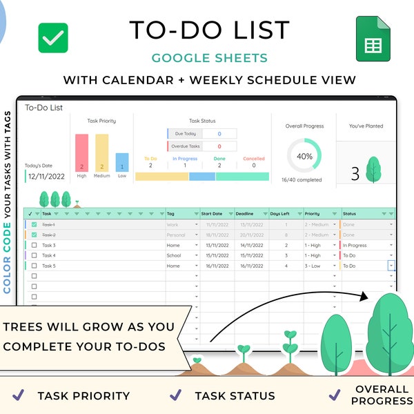 Takenlijstsjabloon, Google Spreadsheets-spreadsheet, Dagelijkse taken, Digitaal, Controlelijstsjabloon, Bewerkbaar, Aangepaste takenlijst, Bucketlist-sjabloon